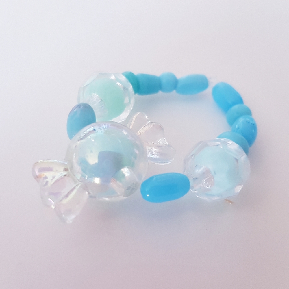 Blue Eye Candy Ring Beaded Handmade Jewelry s9-12